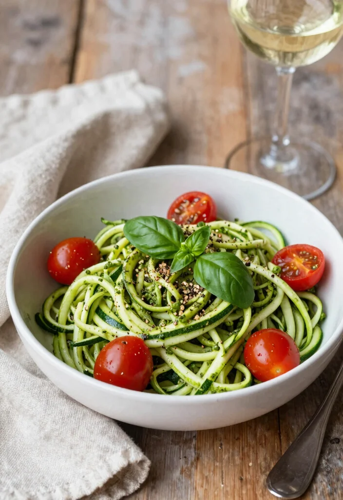 12 Date Night Dinner Recipes for Simple Impressive Meals - 2. Zucchini Noodles with Pesto and Cherry Tomatoes