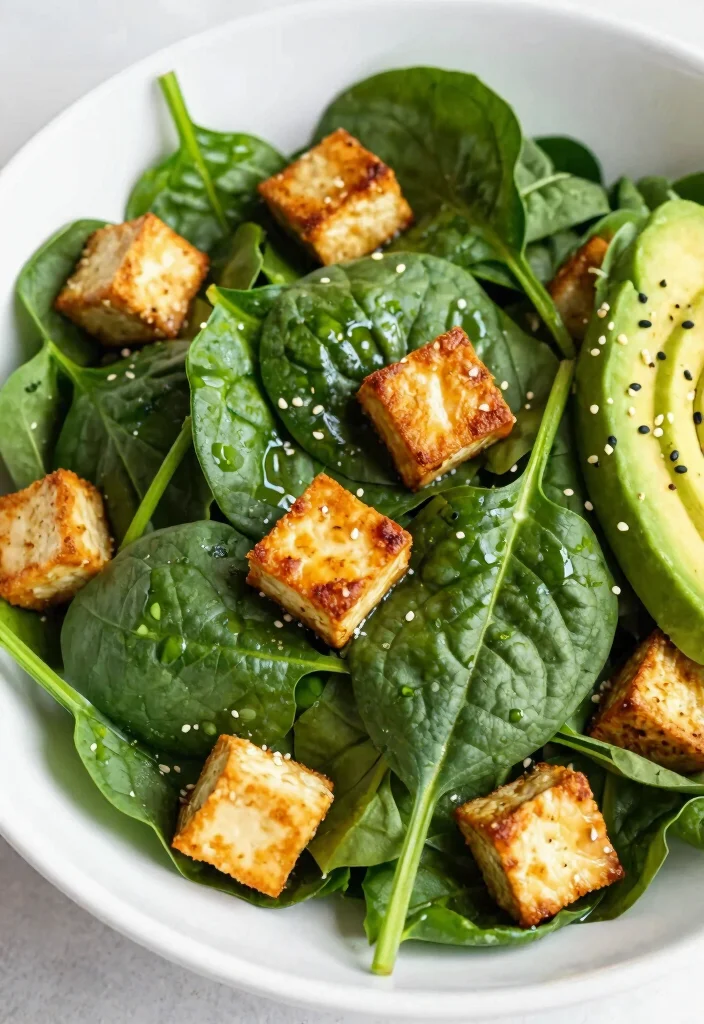 12 Low-Carb Vegan Recipes for Light Flavorful Eating - 6. Spinach and Tofu Salad