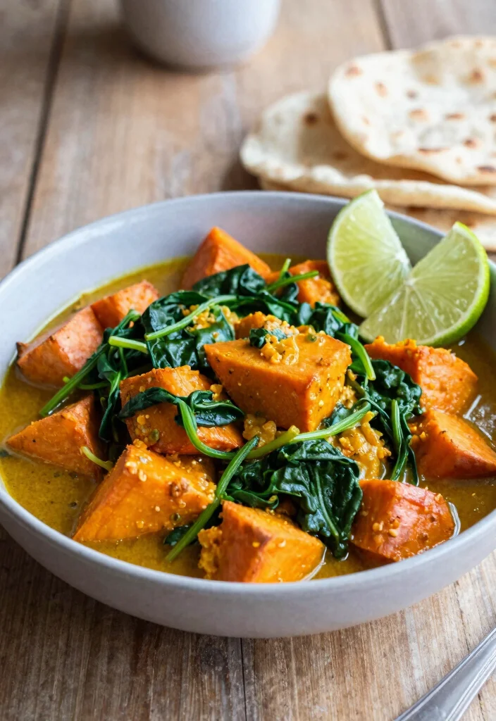 12 Vegan Curry Recipes for Easy Comforting Flavor Bowls - 7. Sweet Potato and Spinach Curry