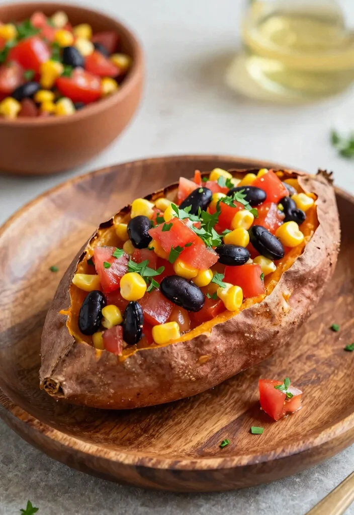 12 Vegan Sweet Potato Recipes for Easy Cozy Weeknight Sides - 11. Baked Sweet Potato with Black Bean Salsa