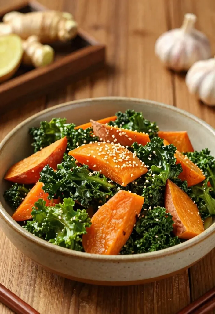 12 Vegan Sweet Potato Recipes for Easy Cozy Weeknight Sides - 12. Sweet Potato and Kale Stir-Fry