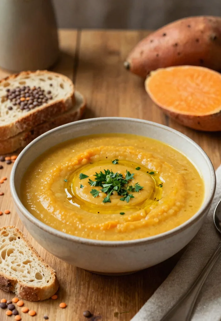 12 Vegan Sweet Potato Recipes for Easy Cozy Weeknight Sides - 8. Sweet Potato and Lentil Soup