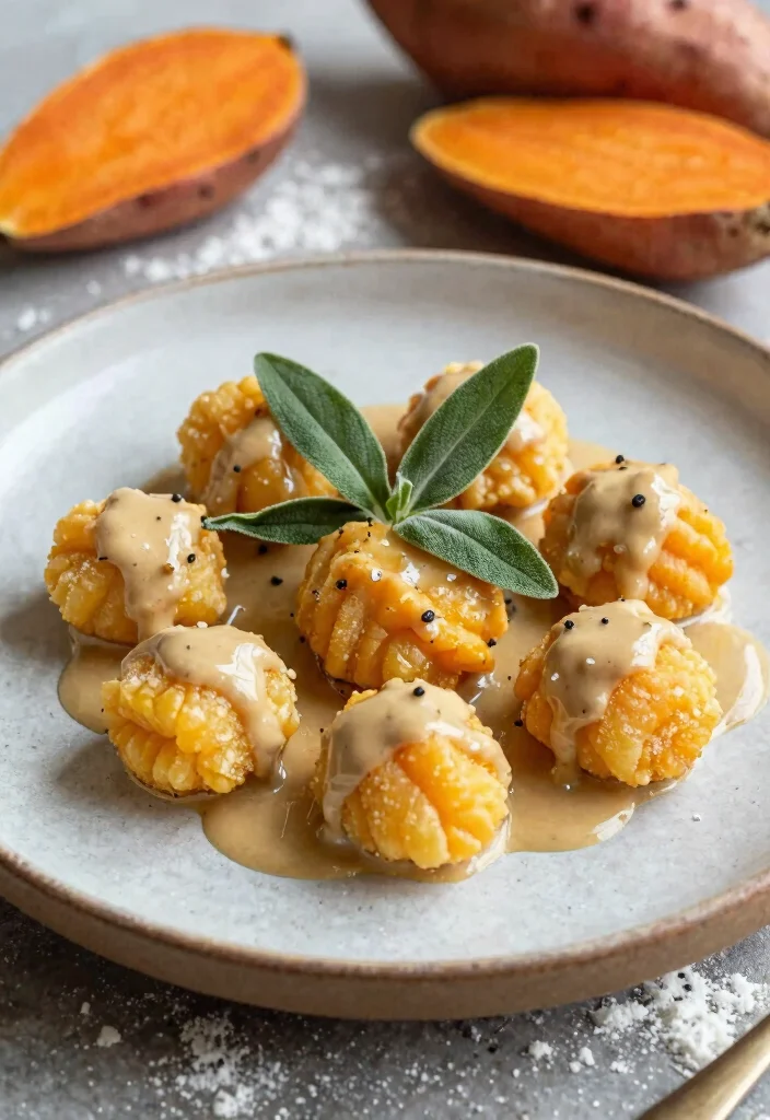 12 Vegan Sweet Potato Recipes for Easy Cozy Weeknight Sides - 9. Sweet Potato Gnocchi with Sage Brown Butter