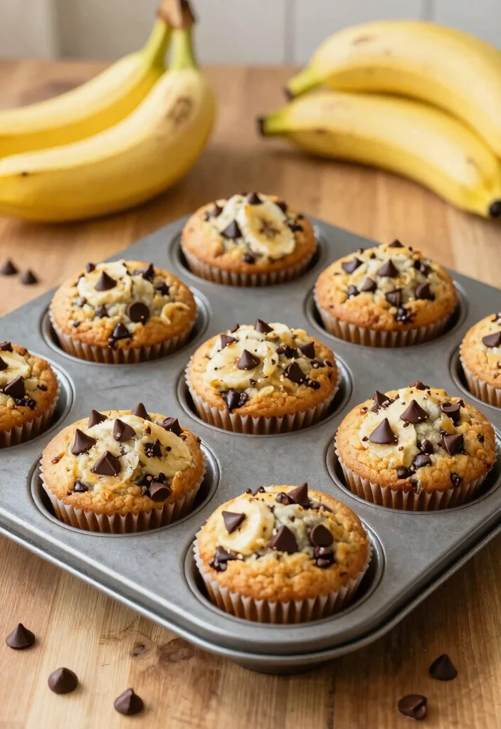 14 Banana Dessert Recipes for Simple Sweet Everyday Treats - 4. Banana Chocolate Chip Muffins