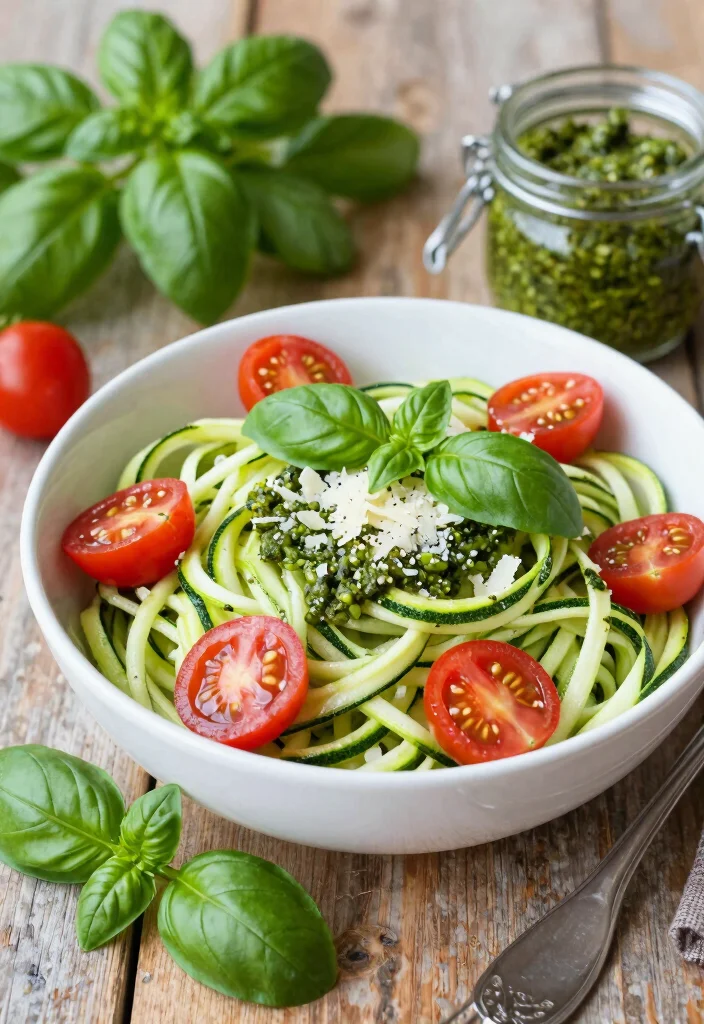 14 Healthy Vegetable Dinner Recipes for Fresh Easy Weeknight Meals - 4. Zucchini Noodles with Pesto and Cherry Tomatoes